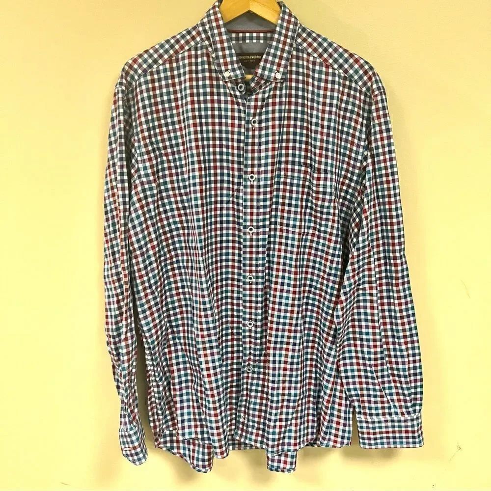 Johnston & Murphy checkered plaid button down Sz XL